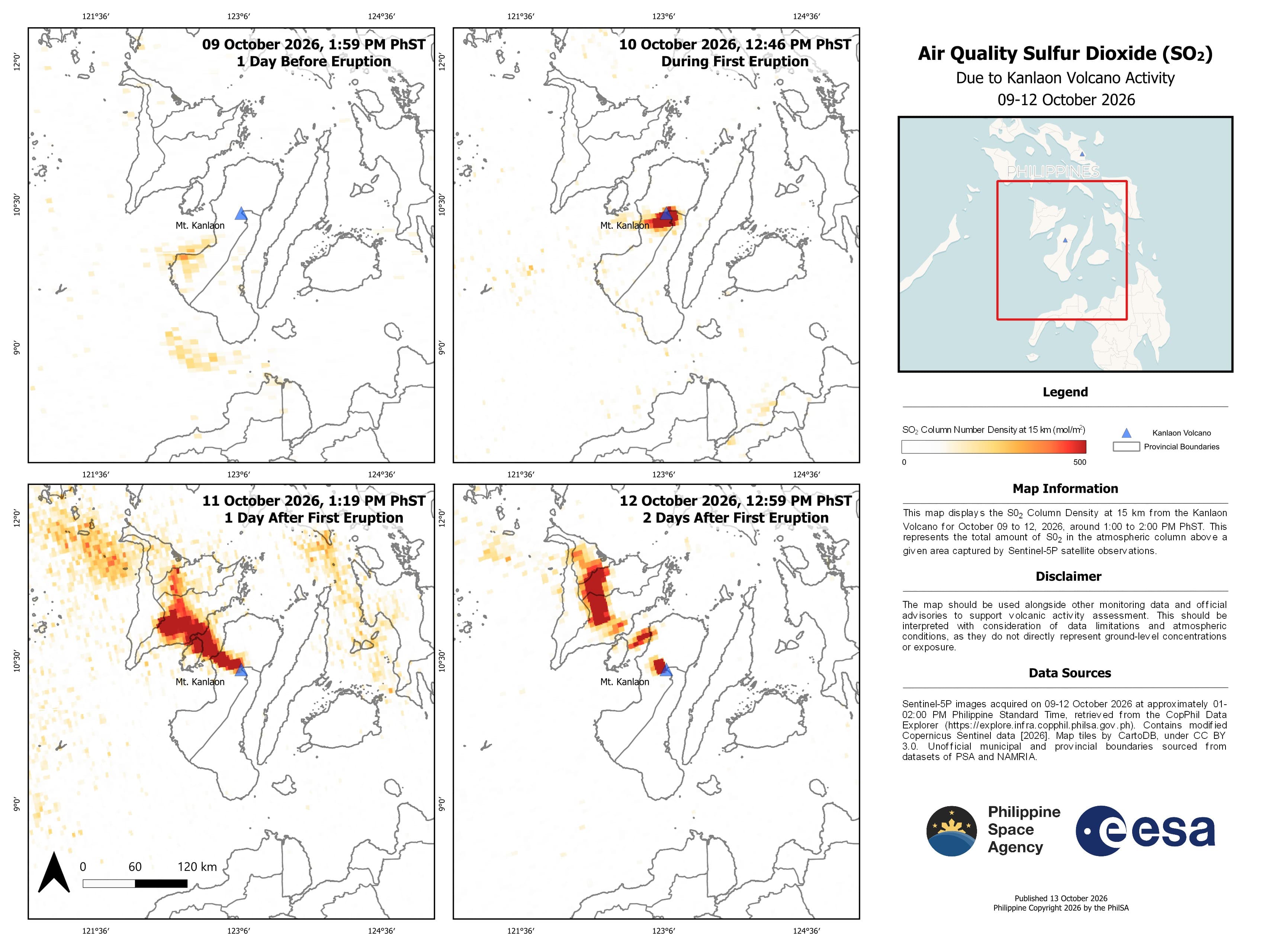 Satellite Map ng PhilSA, Ipinakita ang Pagkalat ng Sulfur Dioxide mula sa Bulkang Kanlaon
